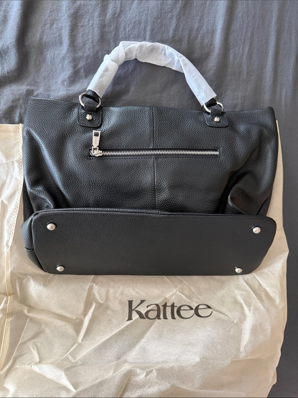 Kattee Black Pebbled Leather Tote Bag
